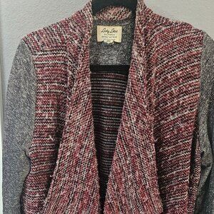 Maroonish Open Cardigan with Grey Speckled Sleeves